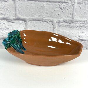 Terracotta Bowl Handcrafted Ceramic Southwest Chili Pepper Green Glaze Vintage